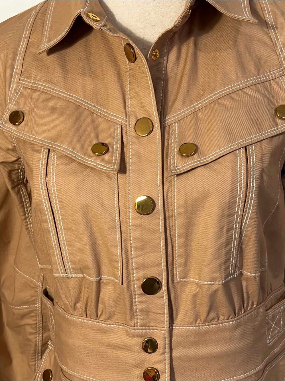 Veronica Beard Keswick Topstitch Cotton Khaki Utility Jacket Size-4 - Picture 5 of 12